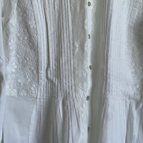 Portray Berlin Womens White Long-Sleeve Button-Up Embroidered Tunic Top Sz GB 10 - Picture 3 of 10